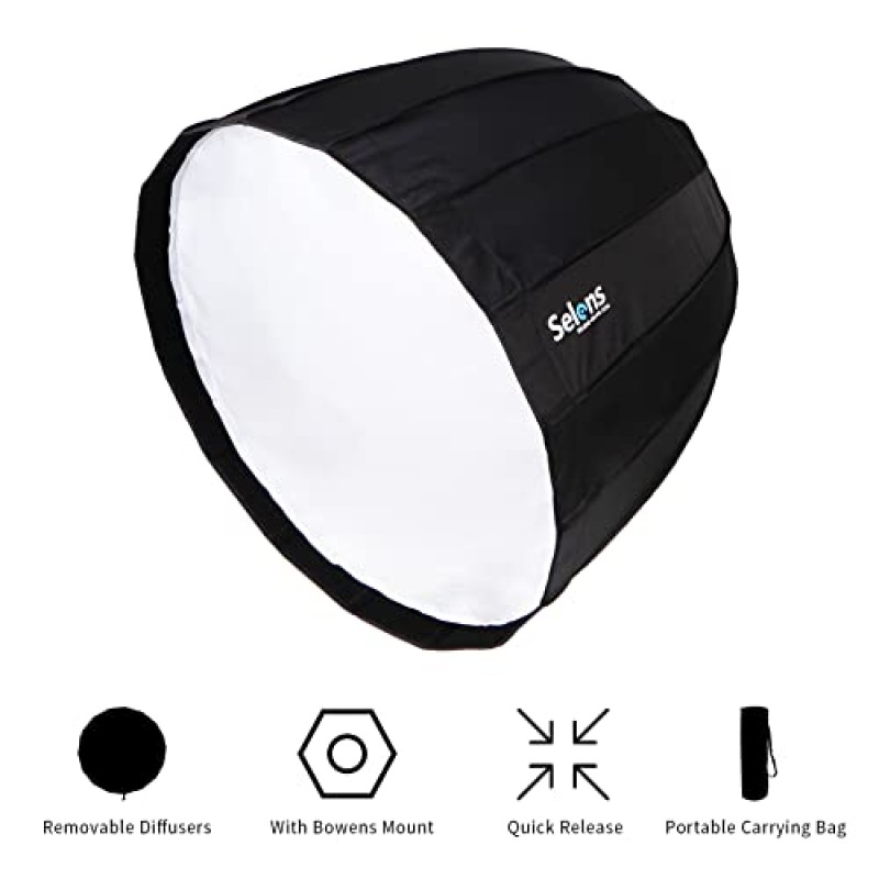 Selens Parabolic Deep Softbox 27.5인치/70cm 육각형 빠른 접을 수 있는 우산 소프트박스(사진 스튜디오 조명 플래시 라이트용 Bowens Speedring 마운트 포함)