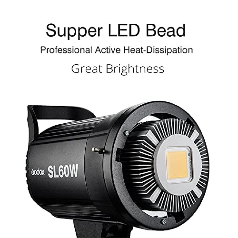 Godox SL-60W 60W CRI95+ Qa>90 5600¡À300K Bowens 마운트 Led 연속 비디오 조명, 밝기 조정, 433MHz 그룹화 시스템, 비디오 녹화, 결혼식, 야외 촬영용