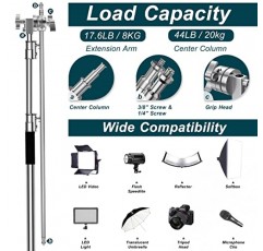 Altson Pro 100% 스테인레스 스틸 헤비듀티 C 스탠드(붐 암 포함), 최대 높이 10.5ft/320cm 사진 조명 스탠드, 4.2ft/128cm 홀딩 암, 스튜디오 모노라이트용 그립 헤드 2개, 소프트박스, 반사경