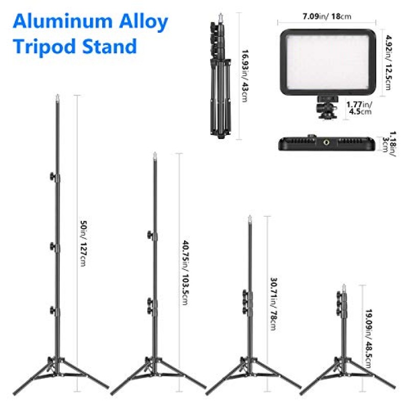 Neewer 2팩 화상 회의 조명 키트, 22W 3200K~5600K 조광 가능 LED 비디오 조명(리모컨 포함), 50인치 조명 스탠드 및 줌 통화, 원격 작업, Vlog, 라이브 스트리밍, 게임용 컬러 필터