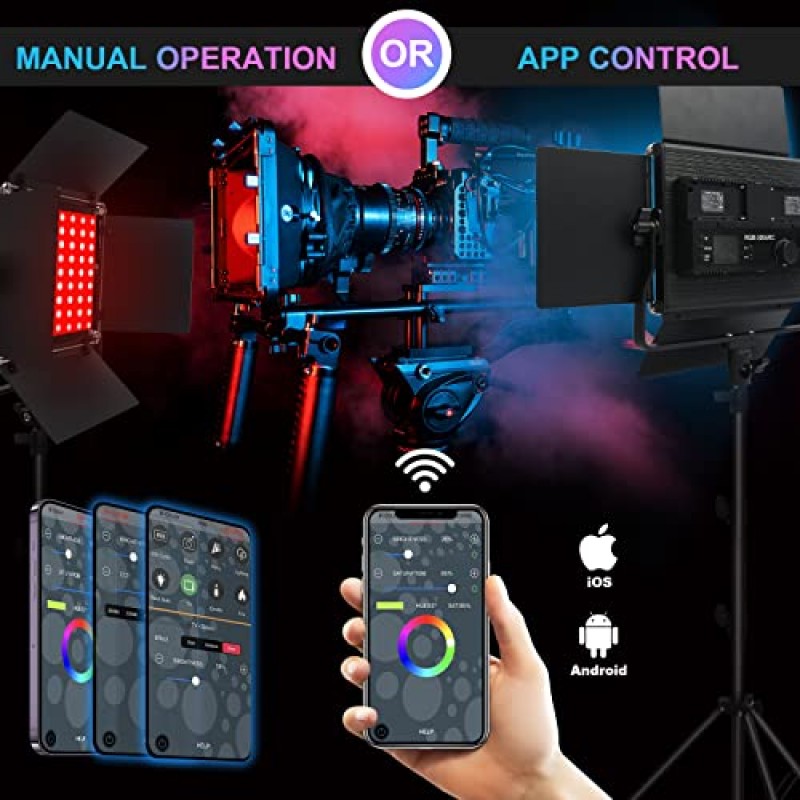 앱 제어 기능이 있는 GreatLPT 50W 전문 사진 조명 키트, 1500 Lux/1m, 360°풀 컬러, 2500K-8500K 조광 가능, 49 장면 모드, 스튜디오/스트리밍용 CRI 96+ TLCI>97 CQS 96+(스탠드 제외)
