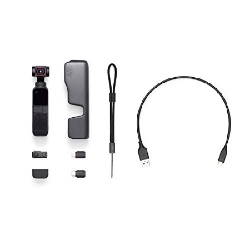 DJI Pocket 2 - 4K 카메라, 1/1.7인치 CMOS, 64MP 사진, 얼굴 추적, YouTube, TikTok, Vlog, Android 및 iPhone용 휴대용 비디오 카메라를 갖춘 휴대용 3축 짐벌 안정기, 블랙