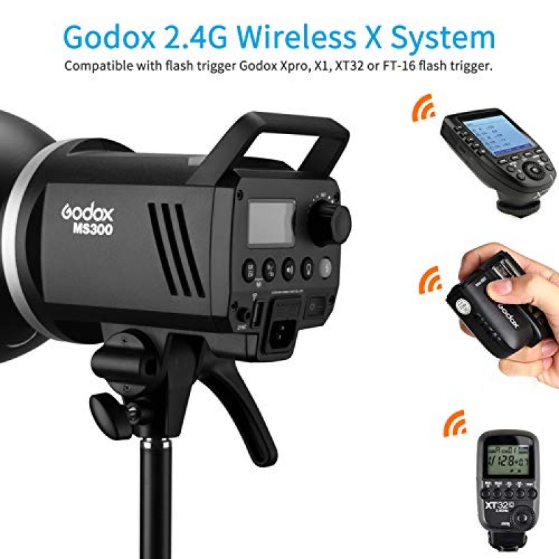 Godox MS300 컴팩트 300W 스튜디오 플래시, 소형 및 휴대용 2.4G 무선 X 시스템 GN58 5600K 모노라이트, Bowens 마운트 150W 모델링 램프, 0.1-1.3초 재활용 시간 뛰어난 출력 안정성