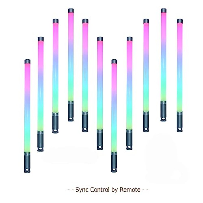 YUNKE 동기화 및 매직 IC RGB 튜브 라이트, 원격 및 앱 제어로 충전 가능 야외 캠핑, 무대, V-Log, 사진 촬영, 게임 배경 및 DJ용 360도 지팡이 라이트(2팩)