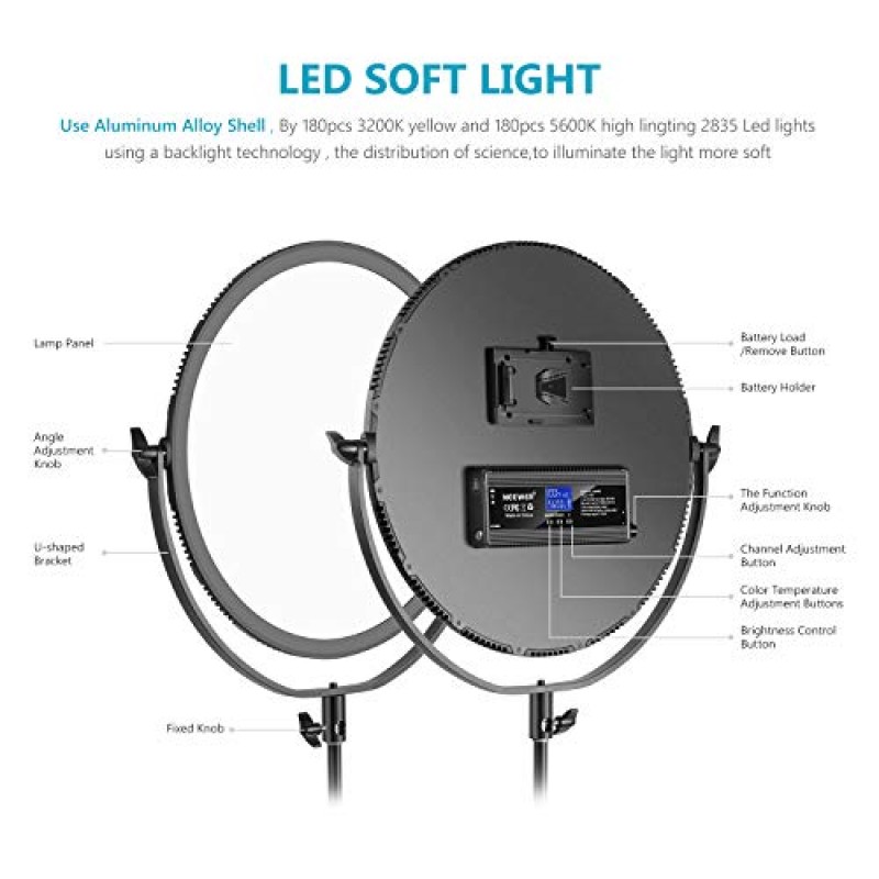 Neewer LED 이중 색상 스튜디오 원형 조명, 초박형 스튜디오 엣지 플랩잭 조명, 18'/45.5cm 70W 조광 가능 세로 조명(AC 어댑터/2.4G 무선 리모컨 포함)(배터리/조명 스탠드는 포함되지 않음)