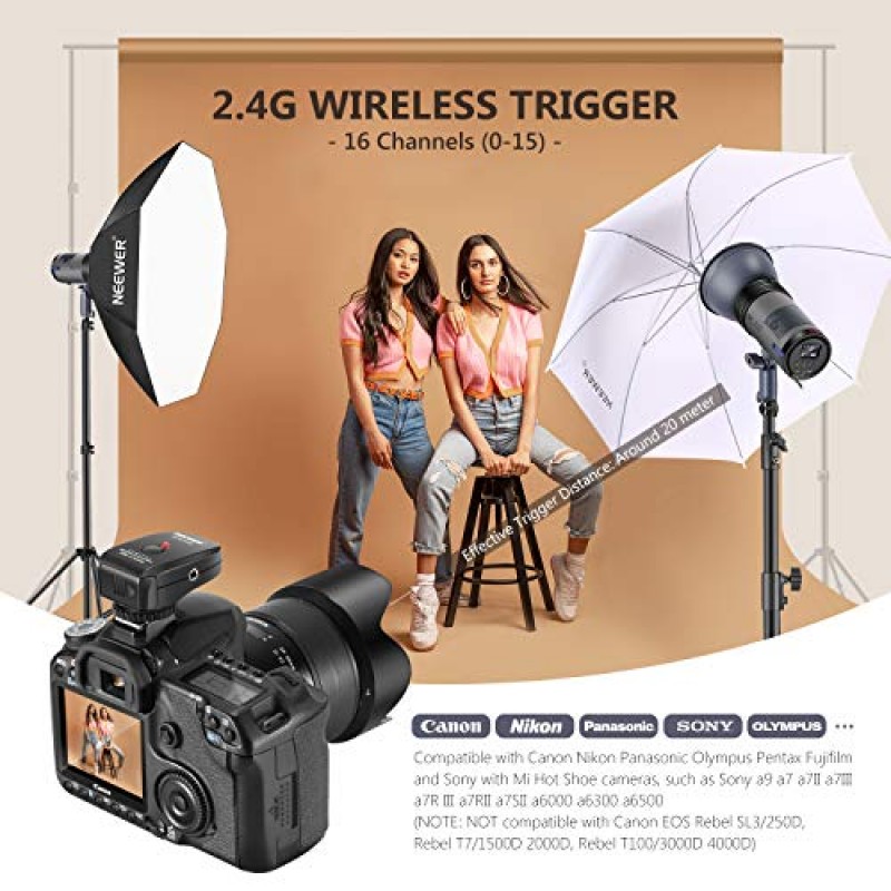 Neewer ML300 300W 야외 스튜디오 플래시 스트로브 리튬 이온 배터리 구동 모노라이트(2.4GHz 무선 트리거 포함), 1000회 최대 전력 플래시, 0.4~2.5초 재활용 시간, 보웬스 마운트, 2팩 리튬 이온 배터리