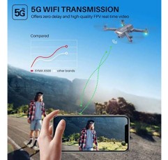 SYMA X500 4K 드론(성인용 UHD 카메라 포함), 초보자를 위한 간편한 GPS 쿼드콥터(비행 시간 56분, 브러시 모터, 5GHz FPV 전송, 홈 자동 복귀, 팔로우미, 라이트 포지셔닝, 배터리 2개)