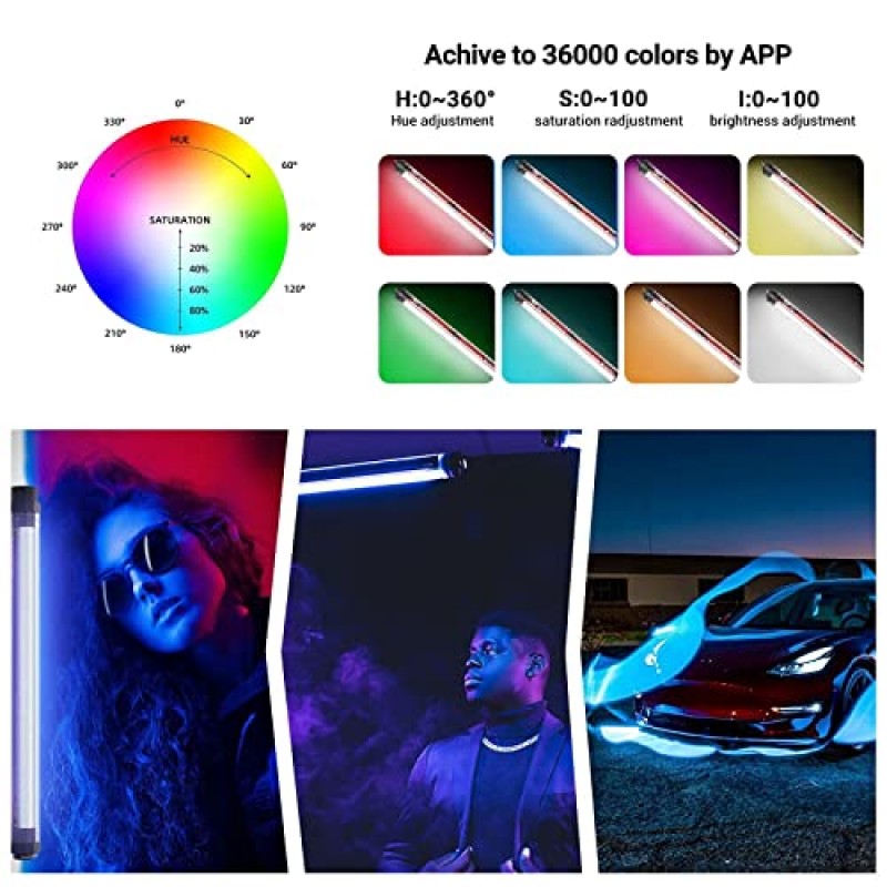 LUXCEO RGB LED 비디오 튜브 조명, 8W 1000 루멘 휴대용 전문 사진 LED 조명 지팡이, CRI>95+, Vlog, YouTube, TikTok용 IP68 방수 LED 비디오 조명