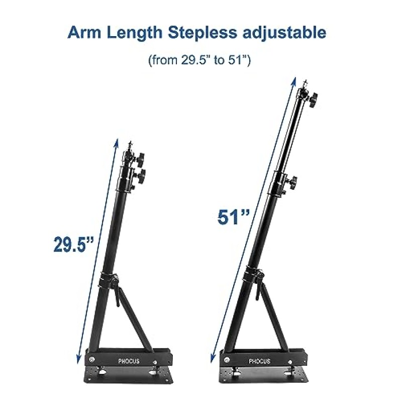 PHOCUS 사진 스튜디오 비디오용 벽걸이 붐 암 스튜디오 비디오 스트로브 조명, 링 조명, 최대 길이 51인치/130cm, 수평 및 수직 회전 가능