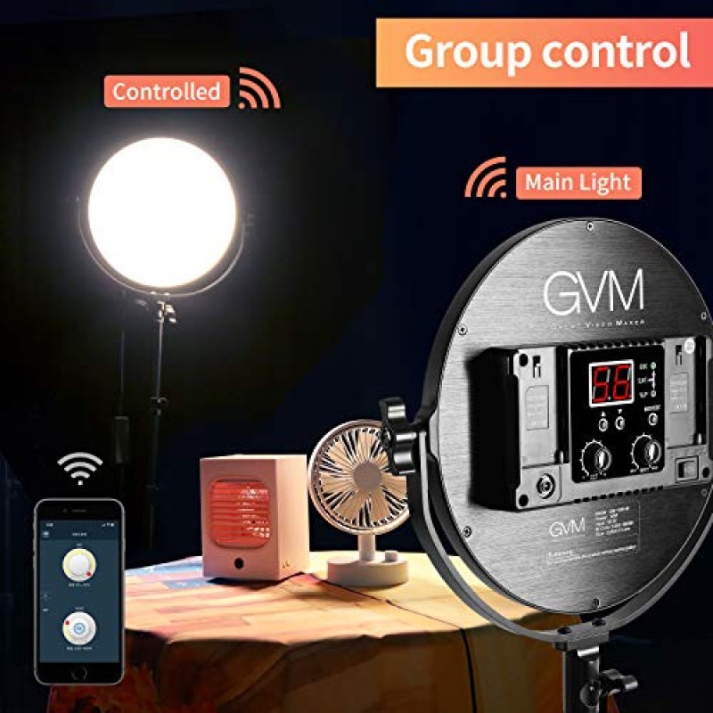 GVM 2팩 LED 키 조명 CRI97+ 바이컬러 소프트 라운드 비디오 조명 키트 30W CCT 3200-5600K, 사진/스튜디오/유튜브 게임 비디오 촬영용 앱 제어 포함