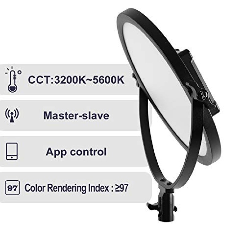 GVM 2팩 LED 키 조명 CRI97+ 바이컬러 소프트 라운드 비디오 조명 키트 30W CCT 3200-5600K, 사진/스튜디오/유튜브 게임 비디오 촬영용 앱 제어 포함