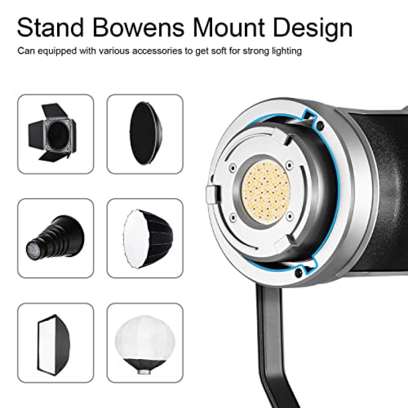 GVM 300W 비디오 조명 키트, Bowens Mount Softbox&Stand를 갖춘 사진용 연속 조명, 2700~7500K,112000Lux@0.5m APP DMX를 갖춘 스튜디오 조명, CRI 97+ 영화 녹화용 이중 컬러 장면 조명 8개