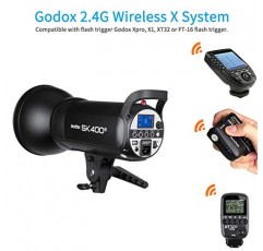 Godox SK400II 스튜디오 스트로브 400W, 2.4G 무선 X 시스템 GN65 5600K 모노라이트, Bowens 마운트 150W 모델링 램프, 뛰어난 출력 안정성, 사전 플래시 방지