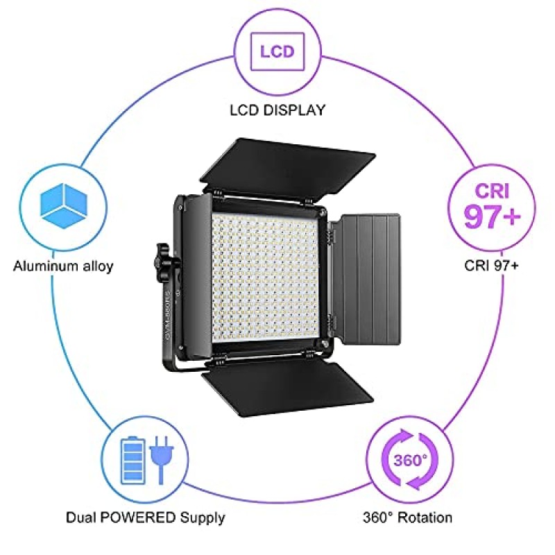 Bluetooth 제어 기능이 있는 GVM RGB LED 비디오 조명, 스탠드가 포함된 60W 사진 스튜디오 조명 키트, 2팩 유튜브, 스트리밍, 게임, 8가지 적용 가능한 장면을 위한 880RS 조광 가능 LED 패널 조명, CRI97