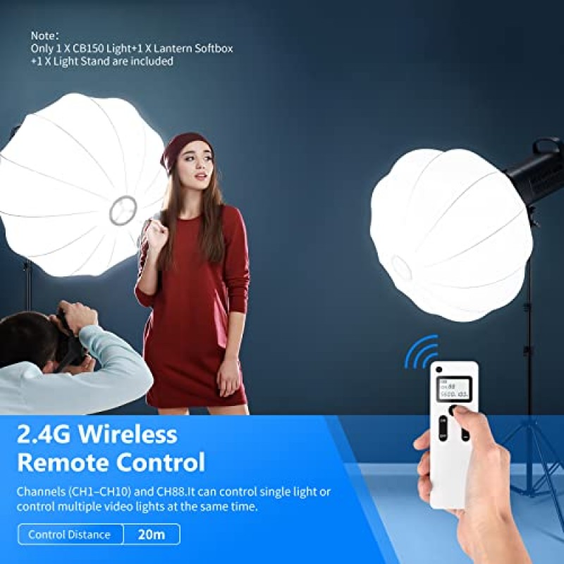 NEEWER CB150 150W LED 비디오 조명 키트, 5600K 일광 COB 연속 출력 조명, 2.4G 원격/보웬스 마운트/소프트박스/라이트 스탠드, 스튜디오/야외 사진 비디오 녹화용 13000Lux/m CRI97+