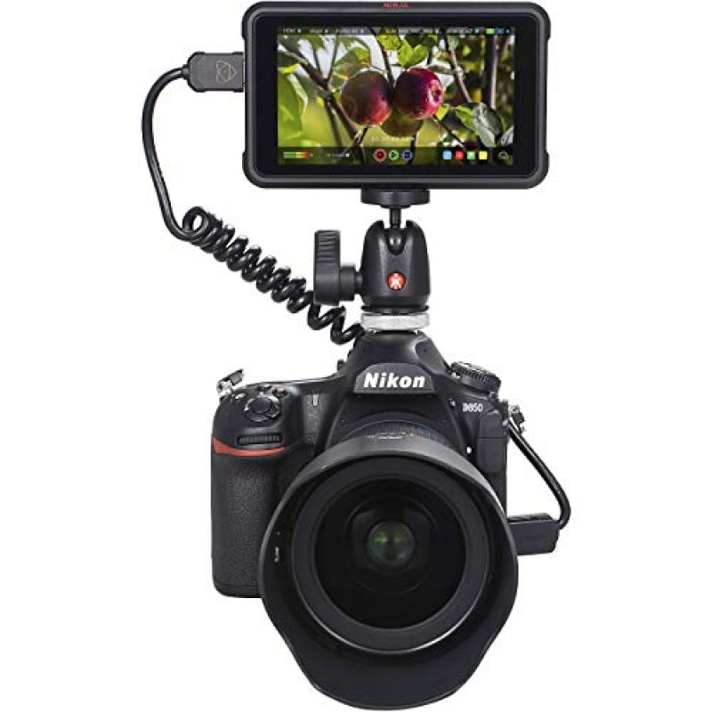 Atomos Ninja V 5인치 4K HDMI 녹화 모니터(디럭스 액세서리 번들 포함) – 포함 사항: 충전기가 포함된 수명 연장 NP-F975 배터리 2개, 마이크로, 미니, 표준 HDMI 케이블, 액션 그립 안정기 등