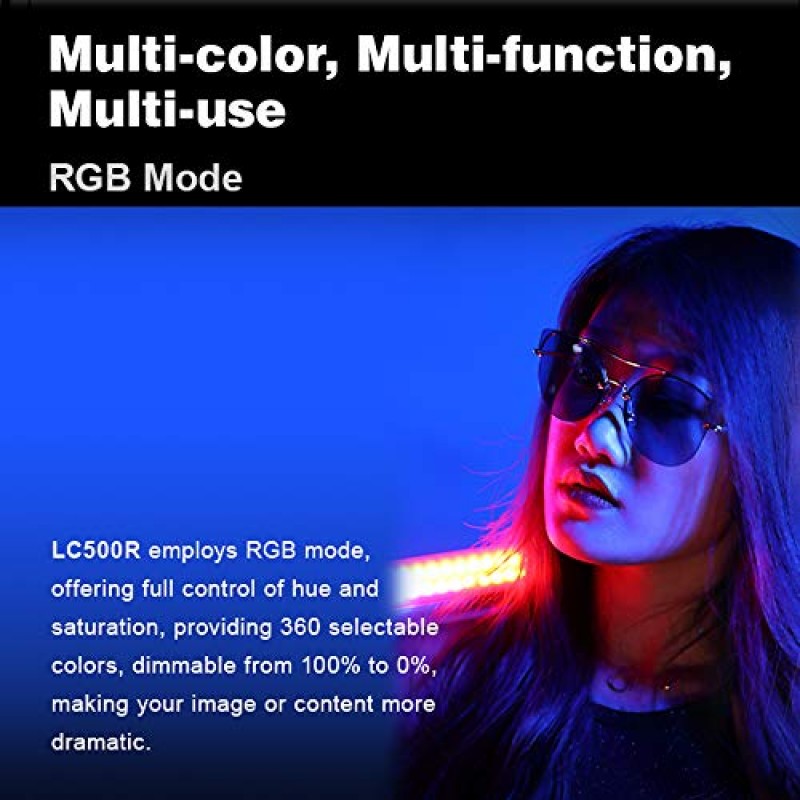 Godox LC500R RGB LED 라이트 스틱, 2500K-8500K 조정 가능, 360° 풀 컬러, 14가지 FX 조명 효과, CRI 96 TLC I98 정확한 색상, 0-100% 밝기 조절 가능, 창의적인 음악 모드