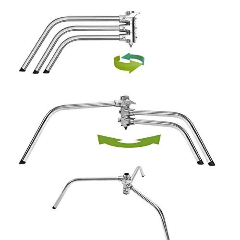 GVM 사진 헤비듀티 C 스탠드(붐 암 포함) - 최대 높이 10피트/3.2m 사진 조명 스탠드, 3피트/1m ~ 7피트/2.25m 홀딩 암, 반사판, 소프트박스, 모노라이트용 C-스탠드 및 그립 암 키트