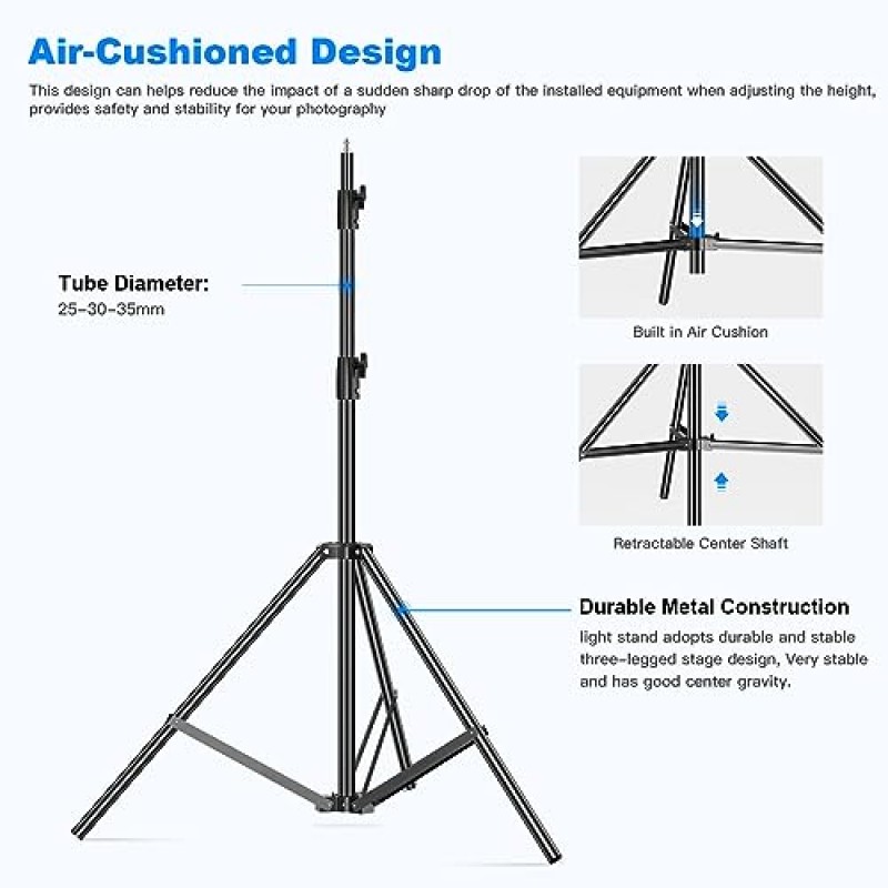 순포 알루미늄 라이트 스탠드 클램프 포함 9.8피트/3m, 조정 가능한 사진용 에어 쿠션 삼각대 스탠드(붐 암 및 샌드백 포함), 비디오 LED 조명, 스피드라이트 플래시, 반사경, 우산, 소프트박스용