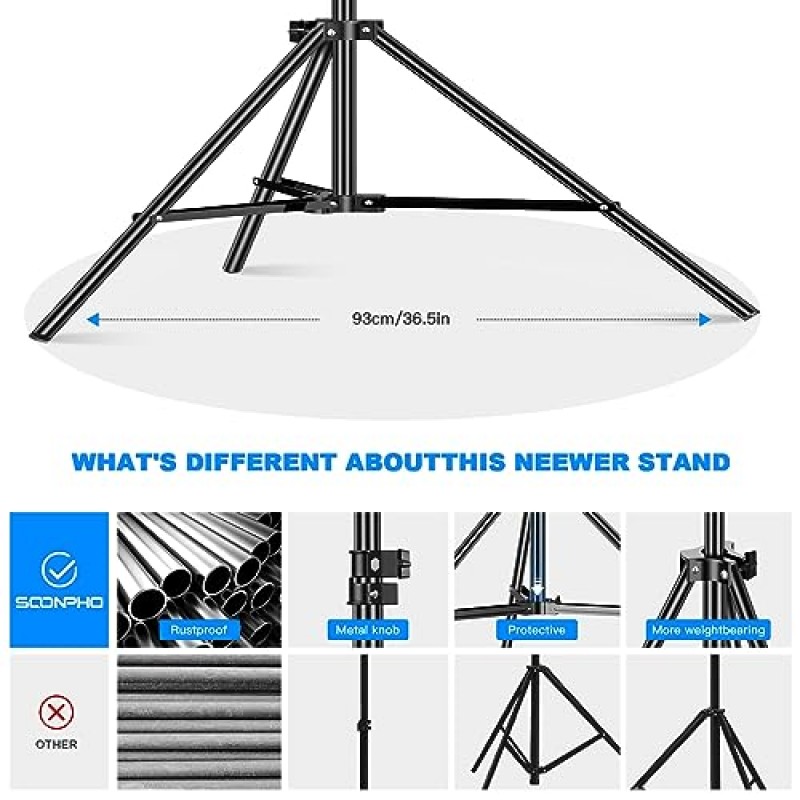 순포 알루미늄 라이트 스탠드 클램프 포함 9.8피트/3m, 조정 가능한 사진용 에어 쿠션 삼각대 스탠드(붐 암 및 샌드백 포함), 비디오 LED 조명, 스피드라이트 플래시, 반사경, 우산, 소프트박스용