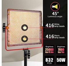 GVM 2팩 LED 비디오 조명 키트, 50W 조광 가능 이중 색상 사진 조명, 3200K-5600K, 832개 LED 구슬, 25000lux/0.5m, 지능형 앱 제어