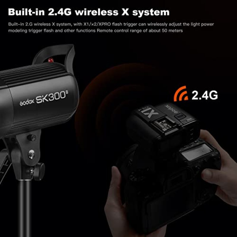 Godox 2X SK300II 스튜디오 플래시 스트로브 키트: 스튜디오 촬영용 보웬스 마운트가 포함된 2.4G 600Ws 스피드라이트 플래시 모노라이트, 조명 스탠드, 소프트박스, 반도어 및 우산이 포함된 위치 및 인물 사진 촬영