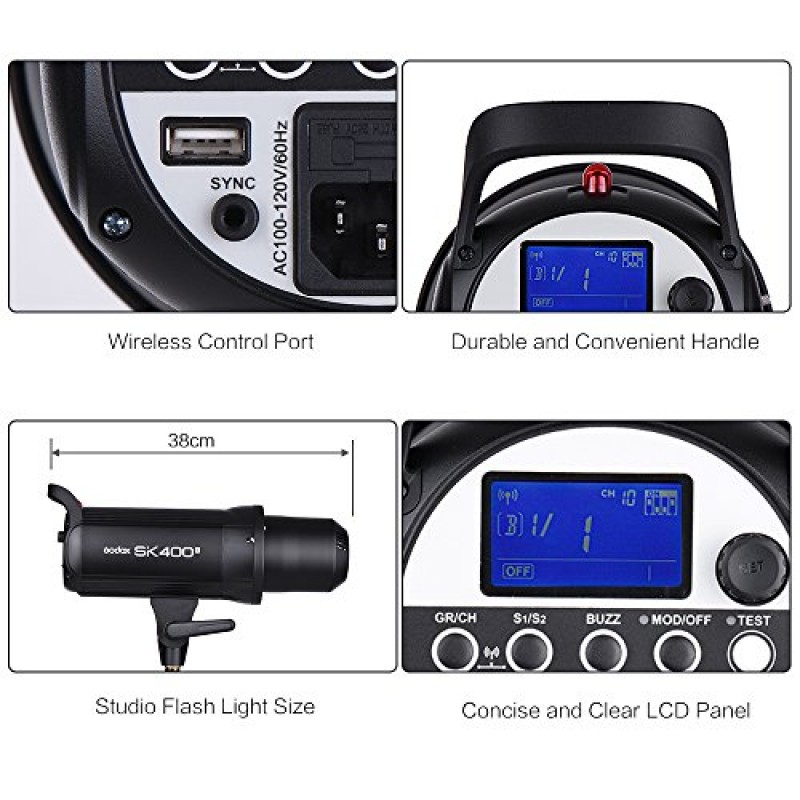GODOX SK400II 전문 스튜디오 스트로브 플래시 내장 Godox 2.4G 무선 X 시스템 GN65 5600K AC100-120V/60Hz