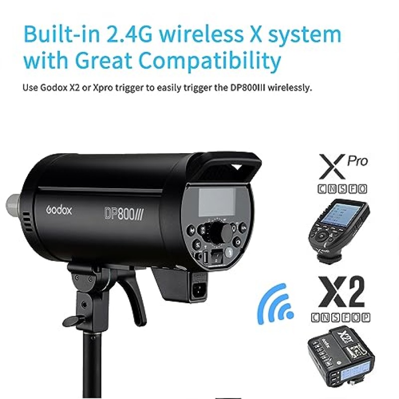 Godox DP800III 전문 스튜디오 플래시 스트로브 800Ws, 1초 빠른 재활용 시간 2.4G 무선 X 시스템 5600K GN88 모노라이트(보웬스 마운트 150W 모델링 램프 포함), 뛰어난 출력 안정성-110V