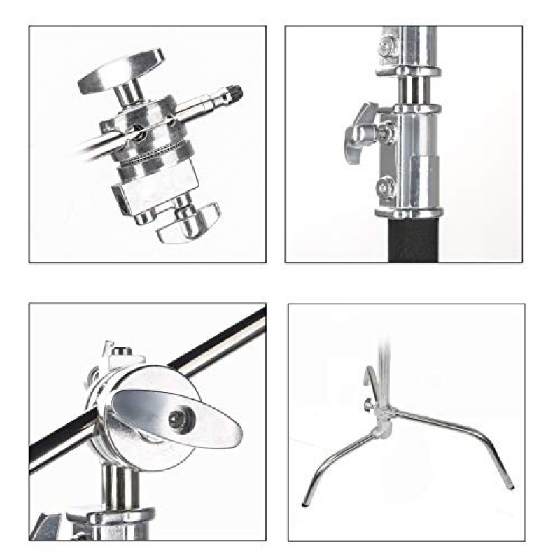 EACHSHOT C 스탠드 메탈 백 휠 포함 최대 10.8ft/330cm, 106cm 홀딩 암 Godox AD400 Pro AD600 Pro AD600BM Aputure 120D 300D II 사진 스튜디오 비디오 모노라이트용 그립 헤드 2개