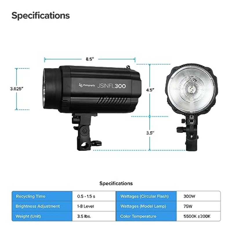 LimoStudio 300W 5600K 플래시 스트로브 모노라이트(실내 스튜디오 위치 모델링 램프 및 인물 야외 스튜디오 사진 촬영용 16채널 무선 트리거 및 수신기 키트 포함), AGG3133