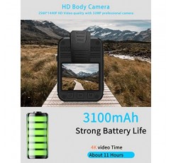 CDDABB H9 본체 카메라, 4K 경찰 본체 카메라, 웨어러블 카메라, 64GB 메모리, 휴대용 본체 카메라, IP68 방수 본체 카메라, 2인치 HD 디스플레이, 적외선 야간 투시경(64GB)