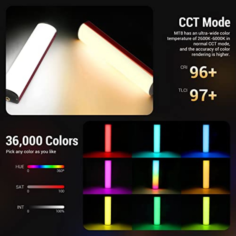 SOONWELL MT8, 픽셀 RGBWW 튜브 라이트, 8W LED 휴대용 스틱 라이트 완드, 사진 조명용 FX 조명 픽셀 효과가 있는 풀 컬러 픽셀 포켓 라이트(회색)