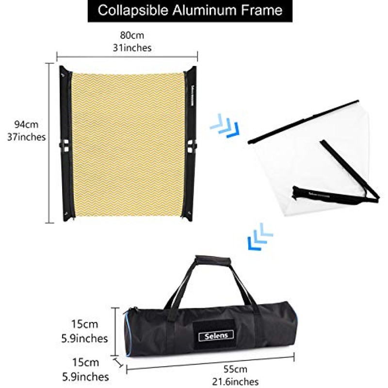 Selens 7-in-1 사진 반사판(프레임 포함), 37x31in 접이식 조명 반사판 패널 키트(손잡이 포함), 사진 스튜디오 실내 및 실외 조명용 휴대용 가방