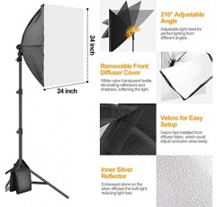 샌드백이 포함된 이마트 업그레이드 소프트박스 조명 키트, 135W E27 5500K 전구가 포함된 60x60cm 소프트 박스 조명 사진 액세서리, 비디오 녹화, 촬영, 팟캐스트용 전문 스튜디오 조명 장비