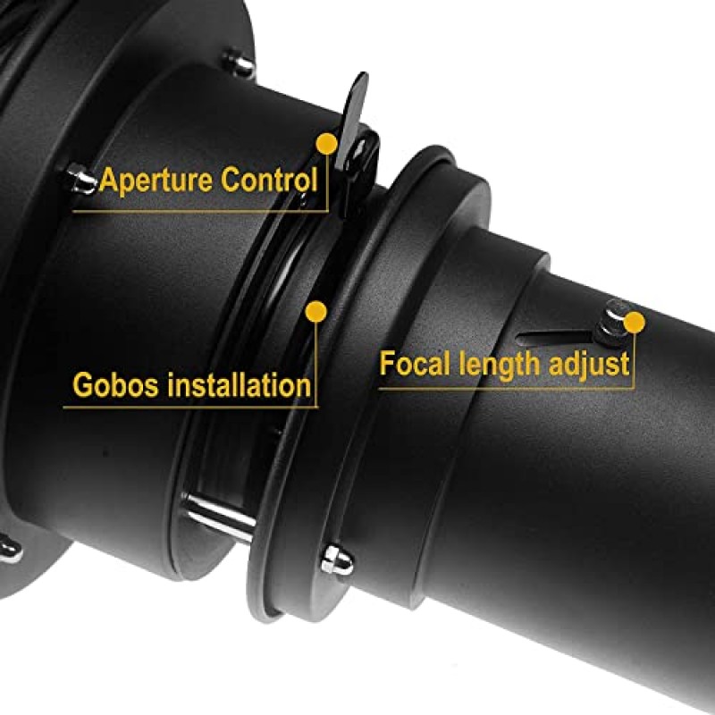 Alluneitter Bowens Mount Snoot,스트로브 비디오 Snoot 원추형 프로젝터 Snoot(광학 렌즈 키트 포함) 비디오 아티스트 모델링 모양 조명 스튜디오 사진 프로젝션에 사용되는 다양한 고보 포함