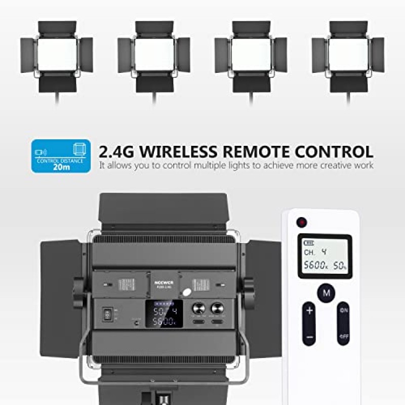 Neewer 2팩 2.4G LED 비디오 조명(2M 스탠드 포함) 바이컬러 200 SMD CRI 96+/U-브래킷/Barndoor/LCD 디스플레이 스튜디오 사진용 비디오 조명 키트, 원격/케이스 포함