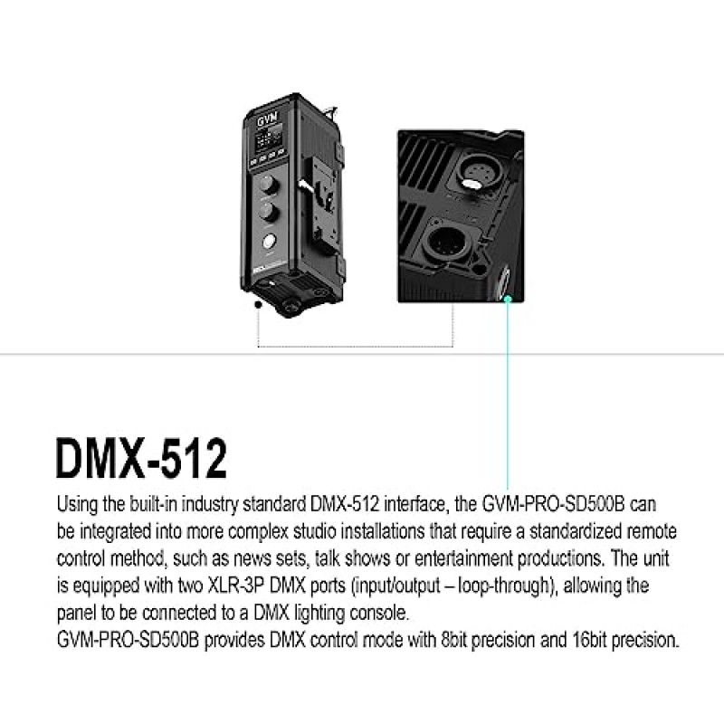 GVM Pro SD500B 500W LED 비디오 조명, Bowen 마운트가 있는 스튜디오 조명, 61600lux/1m 사진 조명 키트(45° 표준 커버 포함), 연속 출력 비디오 조명(컨트롤러 포함), CRI 97+, 2700-6800K