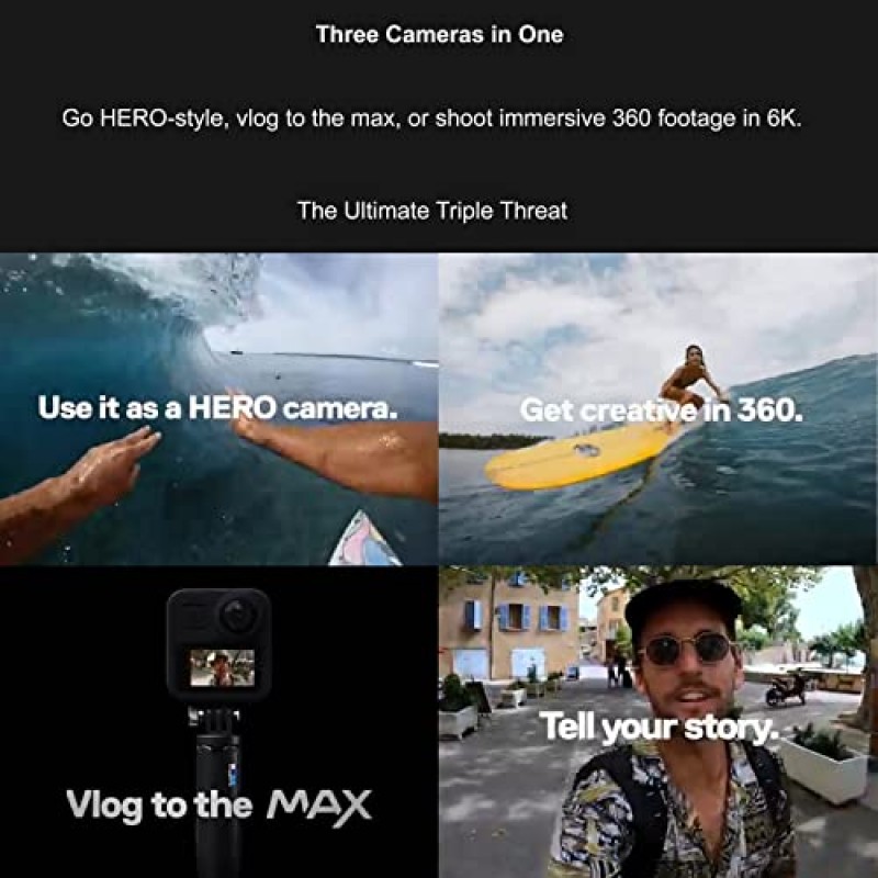 GoPro MAX — 전자상거래 패키징 - 방수 360도 + 터치 스크린 구형 기존 카메라 구형 5.6K30 HD 비디오 16.6MP 360도 사진 1080p 라이브 스트리밍 안정화