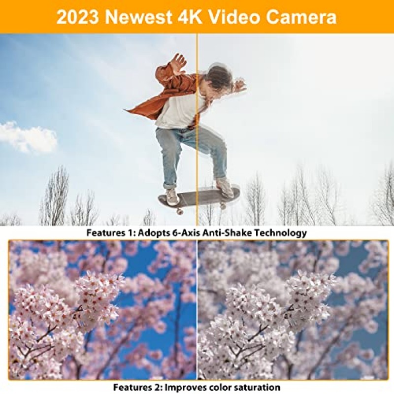 4K 비디오 카메라 캠코더 48MP 울트라 HD Wifi 블로깅 16X 디지털 카메라(마이크 포함 YouTube용) 6축 손떨림 방지 IR 야간 투시경 비디오 레코더(2023 최신 4K Plus)