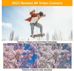 4K 비디오 카메라 캠코더 48MP 울트라 HD Wifi 블로깅 16X 디지털 카메라(마이크 포함 YouTube용) 6축 손떨림 방지 IR 야간 투시경 비디오 레코더(2023 최신 4K Plus)