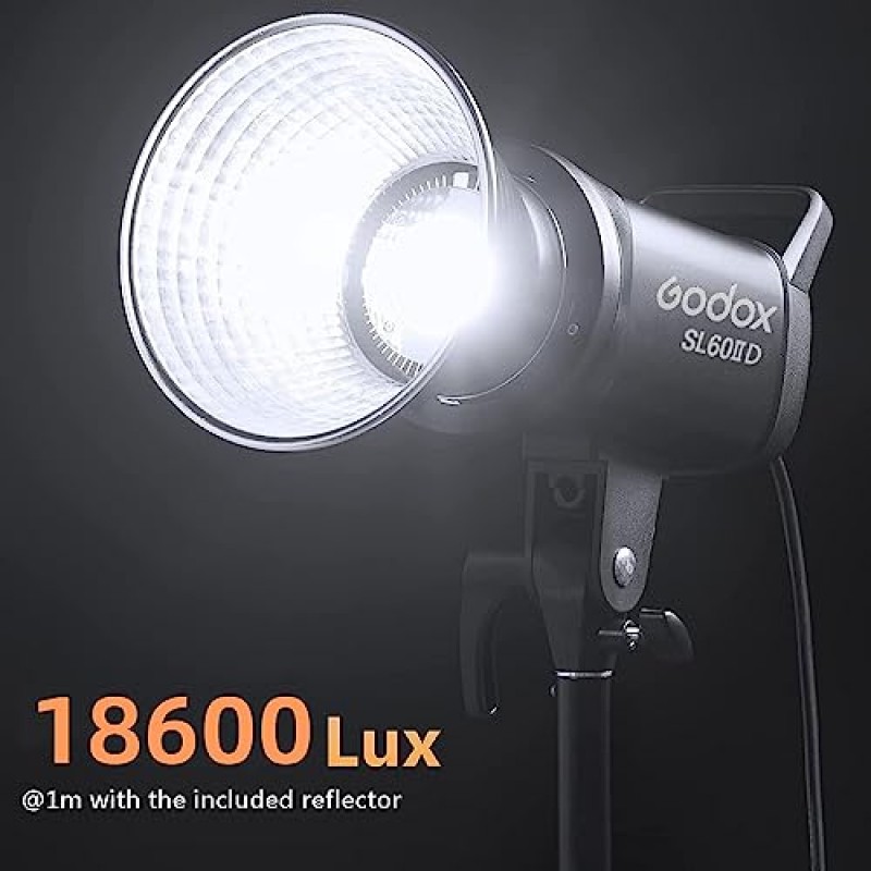 Godox SL60IID 70W LED 비디오 조명, 18600Lux@1M 5600K COB LED 연속 조명, Bluetooth 앱 및 2.4G 무선 원격 제어 8가지 내장 Fx 효과, TLCI/CRI 97+/96+Bowens 마운트 스튜디오 조명