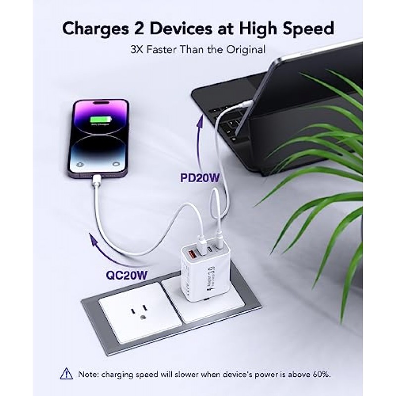 40W USB C 충전기 블록, 2팩 4포트 유형 C 고속 충전 브릭 듀얼 PD&QC 벽면 플러그 어댑터, iPhone 15/15 Pro/ 15 Pro Max/14/13/12, iPad, Airpods, iwatch, Samsung Galaxy와 호환 가능