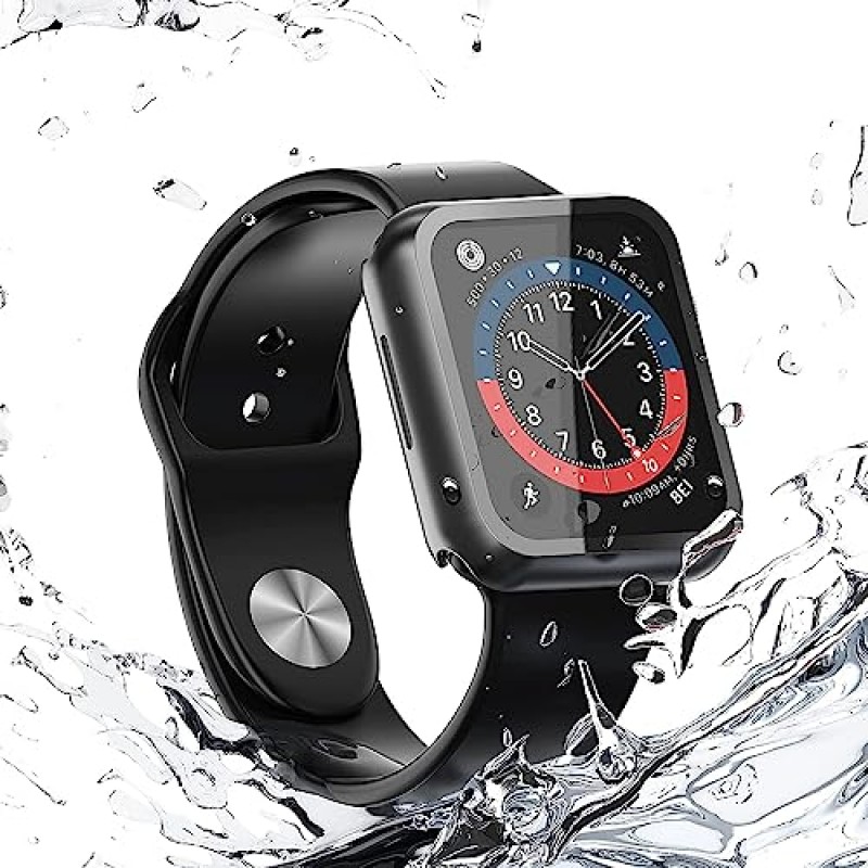 Misxi [2팩] Apple Watch Series 6 SE 시리즈 5 시리즈 4용 버튼이 있는 방수 케이스 40mm, iWatch용 강화 유리 화면 보호 장치가 있는 낙하 방지 보호 PC 커버, 검정색 1개 + 투명 1개