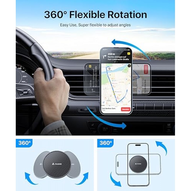 andobil 최신 Magsafe 차량용 마운트 [가장 강한 자석, 군용으로 튼튼하고 미끄러지지 않음] 360° 자기 에어벤트 휴대폰 홀더 자동차, 사용 용이, iPhone 15 14 13 12 Pro Max Android Samsung S23 S22에 적합