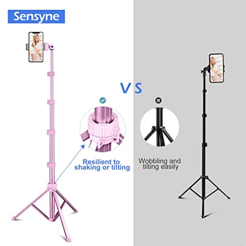 Sensyne 67인치 휴대폰 삼각대 및 셀카봉, 무선 리모컨 및 휴대폰 홀더가 포함된 확장형 휴대폰 삼각대 스탠드, iPhone Android 휴대폰, 카메라와 호환 가능