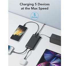 케이블이 내장된 VRURC 휴대용 충전기, 10000mAh 울트라 슬림 USB C 전원 은행, 5 출력 2 입력 LED 디스플레이 스마트 장치 및 휴대폰과 호환되는 외부 배터리 팩 휴대폰 충전기 - 검정색