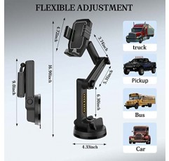 WUITIN 트럭 전화 홀더 마운트 헤비 듀티 휴대폰 홀더, 대시보드 앞유리 전화 홀더 16.9인치 긴 팔, 픽업 트럭, 상업용 트럭 및 모든 전화와 호환되는 슈퍼 흡입 컵