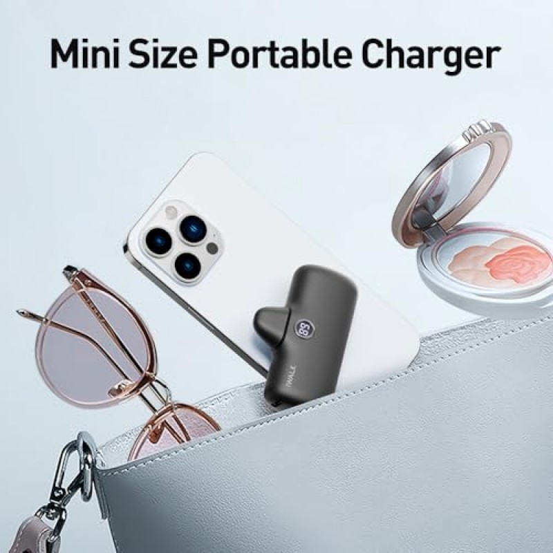 iWALK 휴대용 충전기 4800mAh 20W USB C 전원 은행 iPhone 15,15 Plus,15 Pro,15 Pro Max,Black과 호환되는 LED 디스플레이가 있는 소형 고속 충전 도킹 배터리 팩