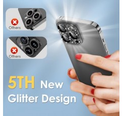 iPhone 15 Pro/iPhone 15 Pro Max용 YWXTW 카메라 렌즈 보호 장치, [5세대 새로운 글리터 디자인] 풀 블링 반짝이는 다이아몬드 강화 유리 화면 보호 장치 금속 카메라 커버 액세서리(블랙)