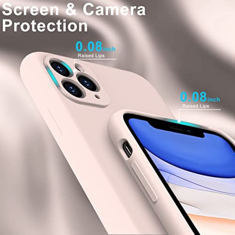 DEENAKIN 화면 보호 장치가 포함된 iPhone 11 Pro Max 케이스와 호환 - 강화된 카메라 보호 - 아기 피부 같은 부드러운 느낌의 실리콘 커버 - 슬림한 보호용 휴대폰 케이스 6.5인치 - 라이트 핑크